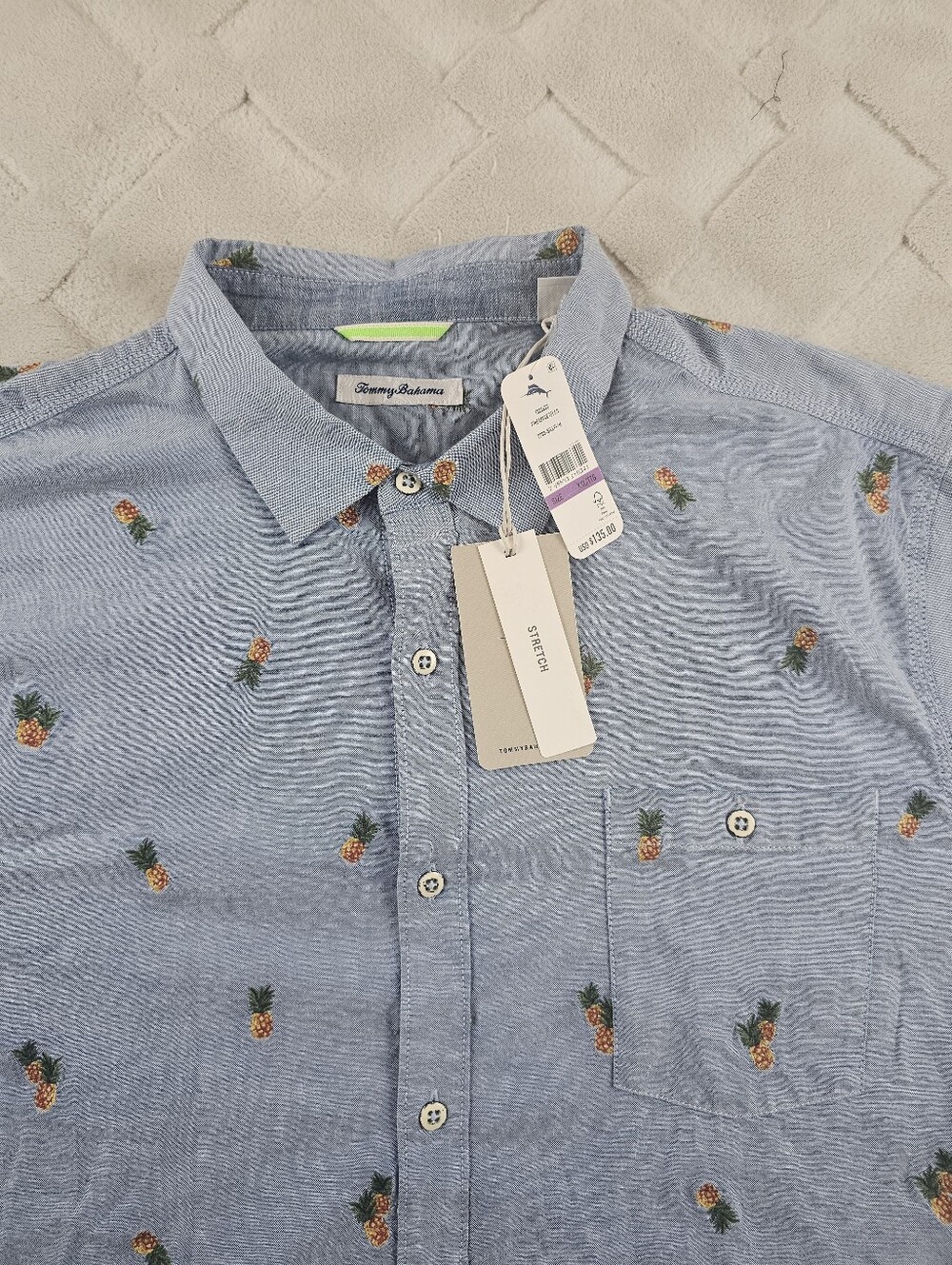 Tommy Bahama Oxford Button Up Shirt Mens 2XL Pineapple Embroidery Blue